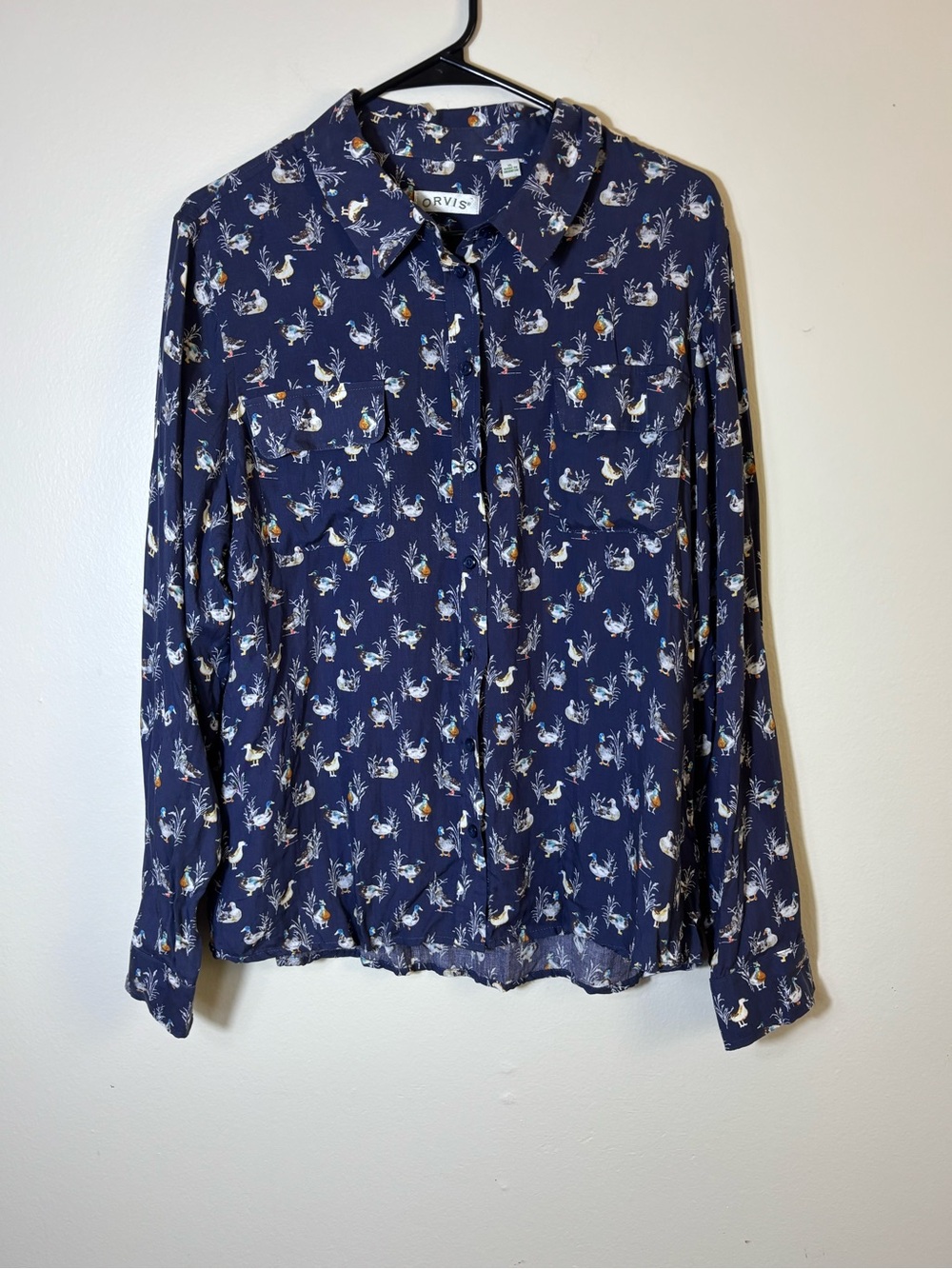 Orvis Women’s XL Navy Duck-Print Button Shirt